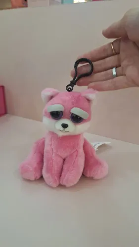 Cachorro Rosa Pelúcia Chaveiro - Muda A Face - Feisty Pets