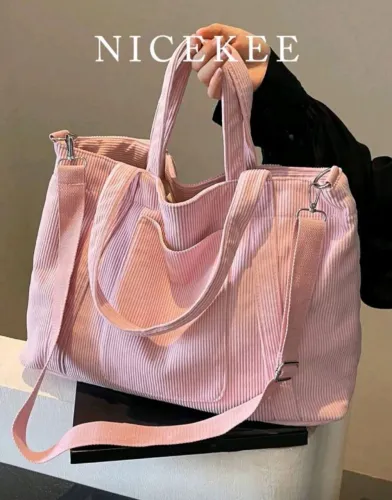Bolsa Tote Rosa Grande Estilo Universitária com Alça Dupla