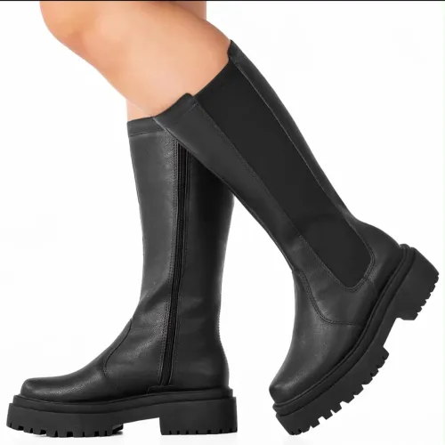 Bota Montaria GiGil Feminina Cano Longo Rasteira Ajusta na perna confortável moda elástico