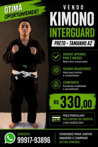 Vendo Kimono INTERGUARD Preto, Tamanho A2