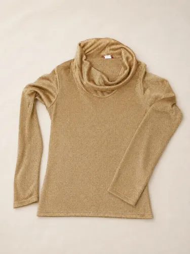Blusa Feminina Dourada com Brilho - Tam. 42 - Gola Alta