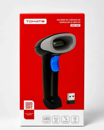 Scanner de Código de Barras 2D Sem Fio USB | Leitor QR Code Profissional