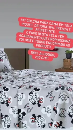 SUPER PROMOÇÃO - KIT COLCHA CASAL MICKEY E MINNEI ? Algodão em.piquet