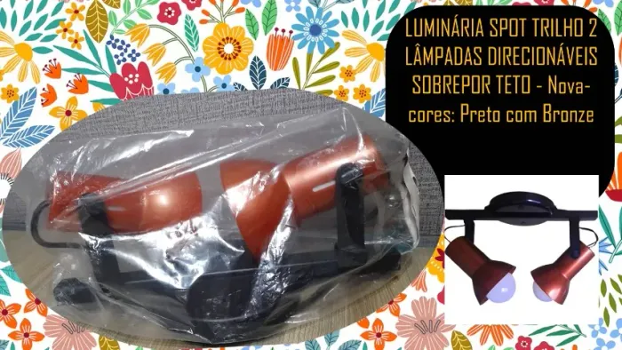 LUMINÁRIA SPOT TRILHO 2 LÂMPADAS DIRECIONÁVEIS SOBREPOR TETO - Nova-