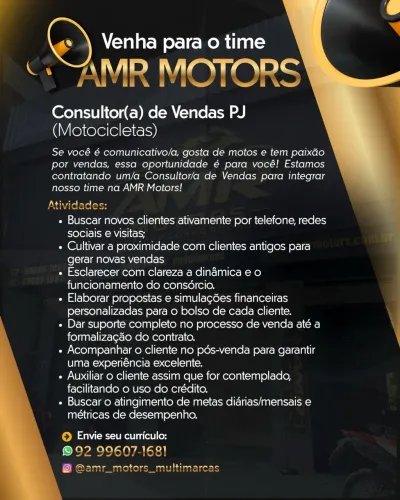 Vaga para consultor de vendas PJ (motocicletas)