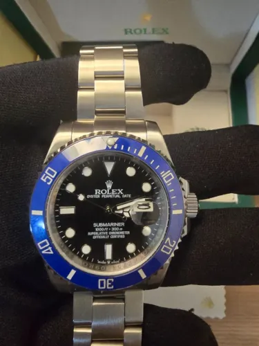 Rolex Submariner Date 41mm automático preto com azul