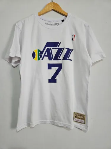 camiseta camisa mitchell & ness utah jazz pistol branca