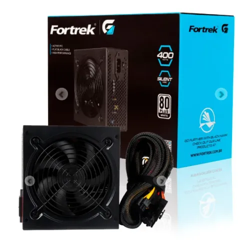 Fonte Fortrek Black Hawk ATX, 400 Watts, 80 Plus, PFC Ativo, NOVA, Lacrada 