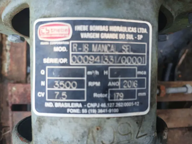 Motor b9 e bomba de irrigação