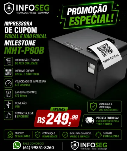 Impressora térmica Não Fiscal Milestone MHT-P80B com Guilhotina - USB
