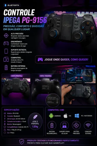 Controle iPega PG-9156 Bluetooth ? Precisão, Conforto e Diversão em Qualquer Lugar!