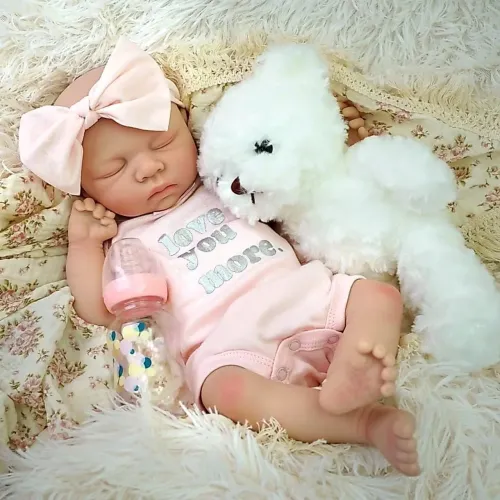 Bebê Reborn Mary 48cm Silicone Sólido Menina Realista Olhos Fechados