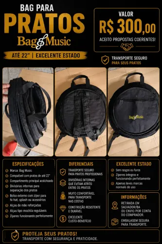 Bag para Pratos Bag Music | Mochila | Até 22 | Excelente Estado