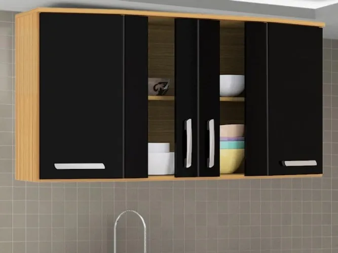 Armário Aéreo Bruna Tridimensional Damasco/Preto Até 12x - Frete Grátis 