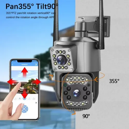 Câmera de Vigilância Impermeável ao Ar Livre, IP, WiFi, 2 Lentes, PTZ, 2K, Lente Dupla