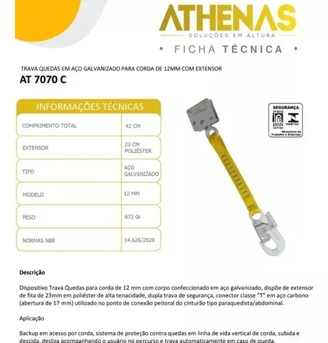 Trava Quedas para Corda 12mm Athenas AT 7070 C AC