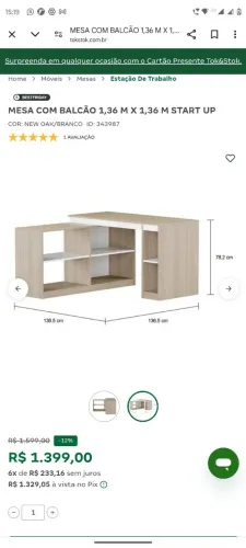 Mesa com Balcão 1,36m x 1,36m Start Up