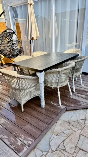 Conjunto de jantar + 6 poltronas em alumínio revestimento corda nautica 