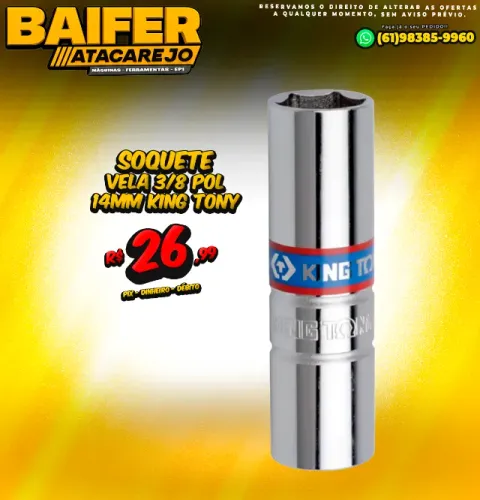 Soquete Vela 3/8Pol 14mm King Tony