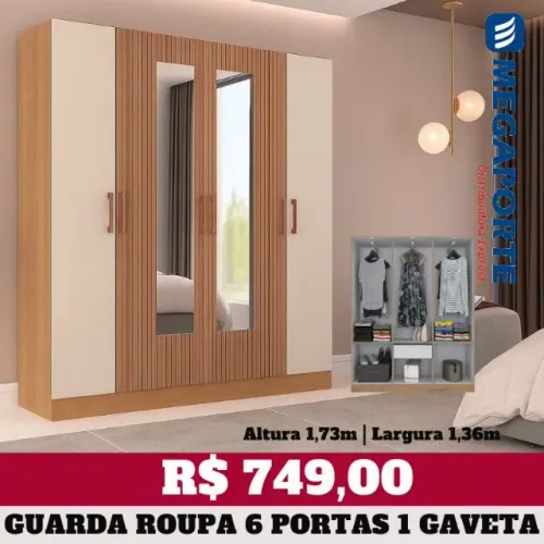 Guarda Roupa 6 Portas com Espelho (Novo) Entrega Grátis!