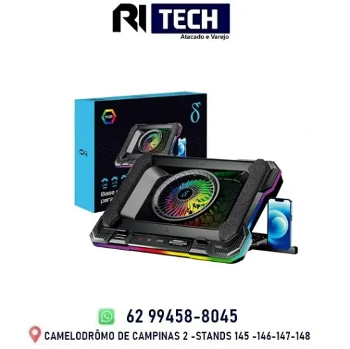 Base Cooler RGB para Notebook 7 Ângulos com Suporte Celular Notebooks de 14 a 19? 5W