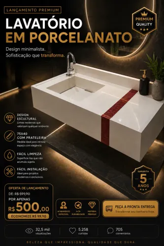 Pia esculpida em porcelanato