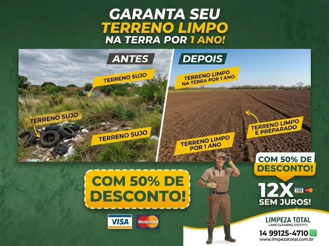 Seu terreno limpo por 1 ano