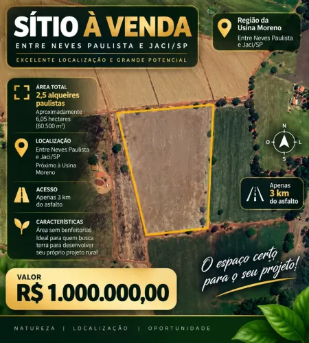SÍTIO À VENDA ENTRE NEVES PAULISTA E JACI/SP