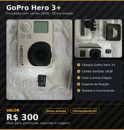 Camera Gopro Hero 3 com Cartão de Memória 16 GB