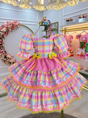Vestido infantil junino colorido Rosa