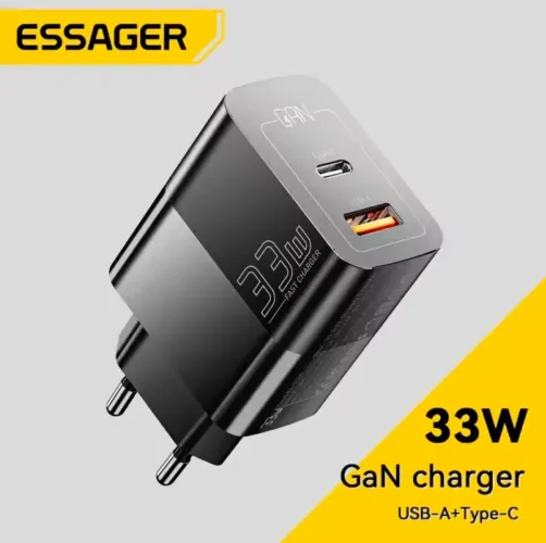 Carregador USB e Tipo C de 33 Watts, Turbo p/ Xiaomi Redmi, Samsung Galaxy S, Apple iPhone