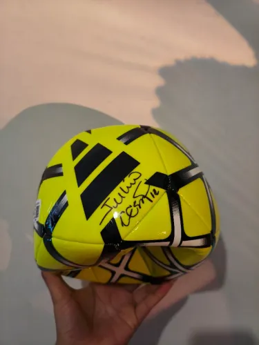 Bola de futebol autógrafada pelo ex goleiro Júlio Cesar