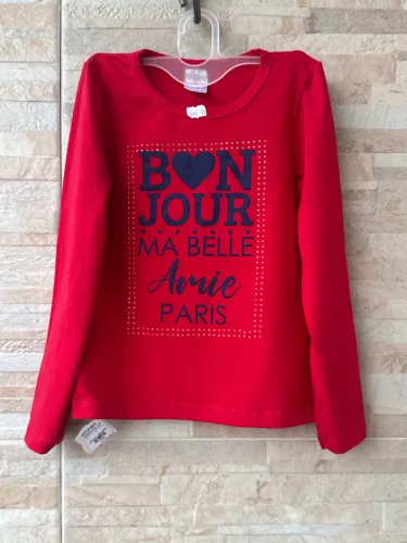 Blusa Infantil Manga Longa - Vermelha ?Bonjour Ma Belle Amie - Paris?