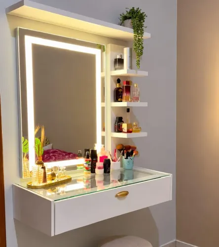 Penteadeira Front Led Suspensa Com Prateleira/Nicho Lateral