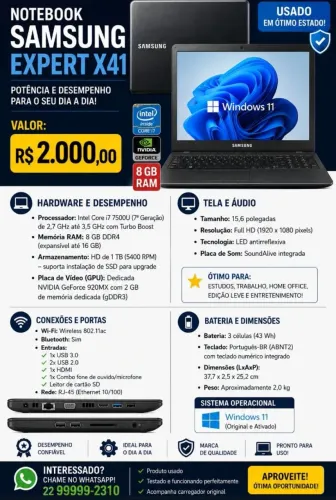 Notebook core i7, com placa de vídeo dedicada Nvidia