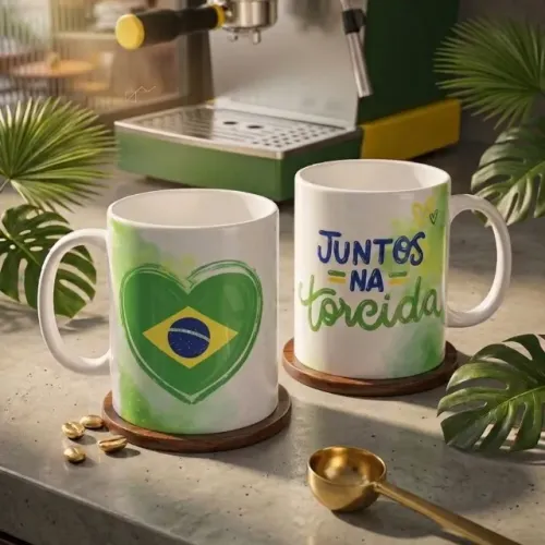 Caneca Personalizada Brasil Presente Criativo Juntos na Torcida 