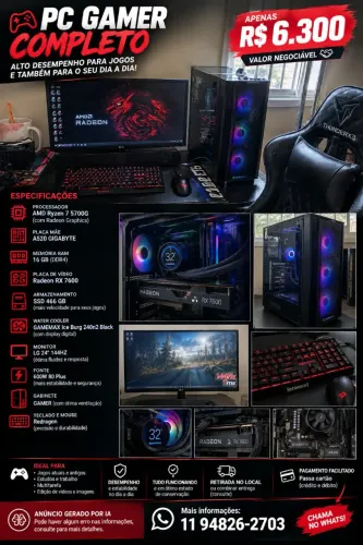 PC GAMER completo Ryzen 7 5700G - Rx7600