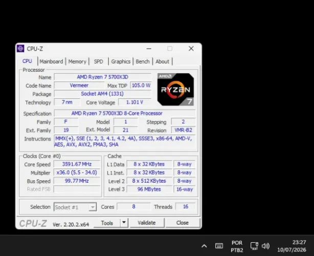 Processador Ryzen 7 5700x3D + B450M Plus II