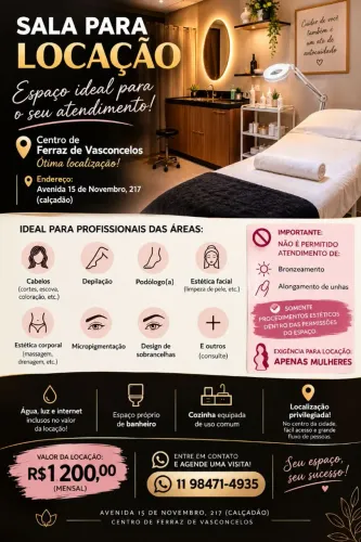 Espaço para Locação na área da Beleza . 