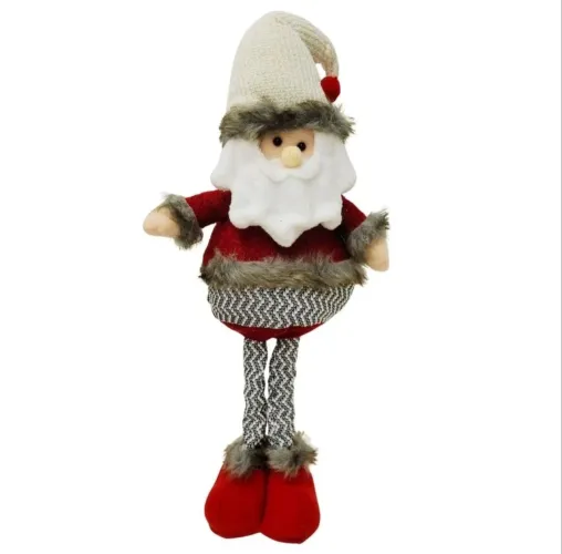 Papai Noel Pelúcia Retrátil Perna Extensível 36cm a 50cm Vinho e Cinza