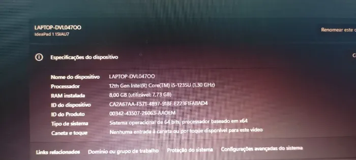 Notebook Lenovo IdeaPad Slim Core I5  8GB RAM, SSD