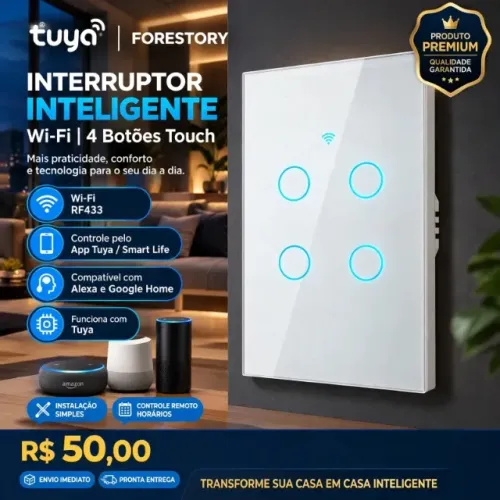 Interruptor Inteligente Dimmer Wifi Botão Touch Compatível Wifi 2.4ghz Rf433 Bluetooth 10a