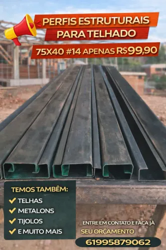 Temos perfil estrutural para telhado 6 metros 75x40 #14 a vista 99,90