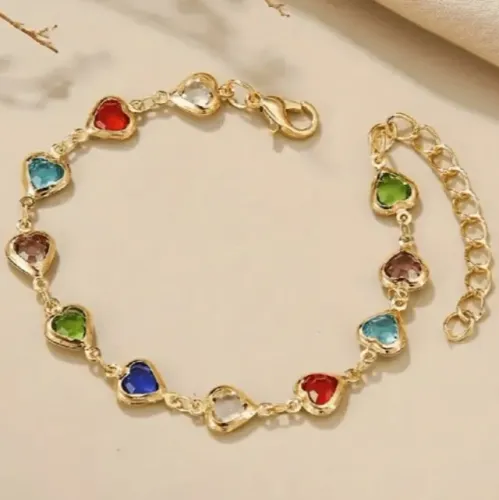 pulseira corações coloridos. dourada. nova!