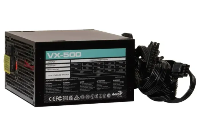 Fonte Gamer Aerocool VX-500 Stealth, 500W, ATX, Bivolt, Preto
