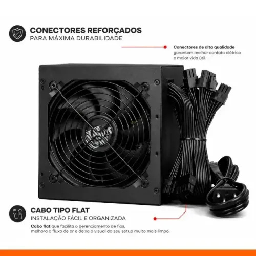 Fonte de Alimentação ATX 550W K-Mex PCWells PK-550 Fan 120mm Silenciosa