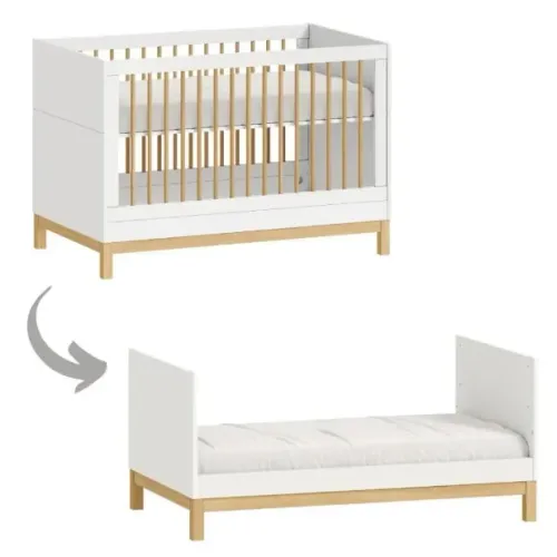 Berço e Mini Cama + Colchão Cozy 2 em 1 Quater - Branco Fosco com Carvalho Malva