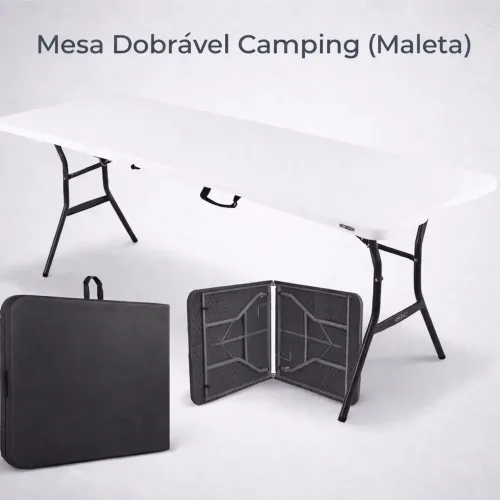 Mesa Dobrável Vira Maleta Com Alça Portátil 1.80m Para Camping Interna