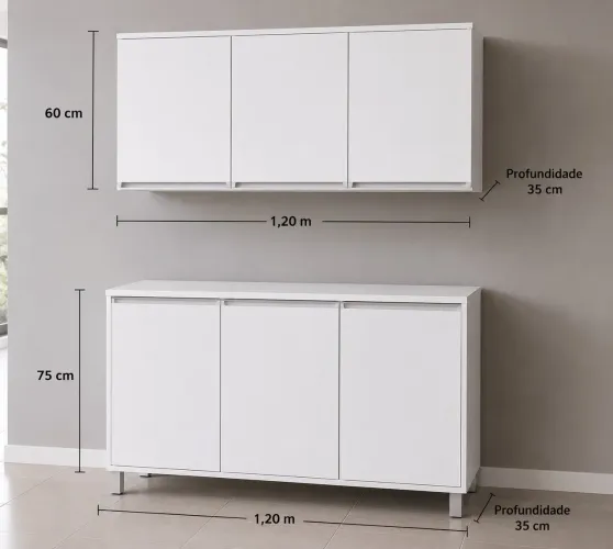 ? Armário de Cozinha Aéreo + Balcão 1,20 m - Branco | R$ 1.000,00 ?