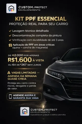 Vitrificação automotiva + Kit PPF essencial 
